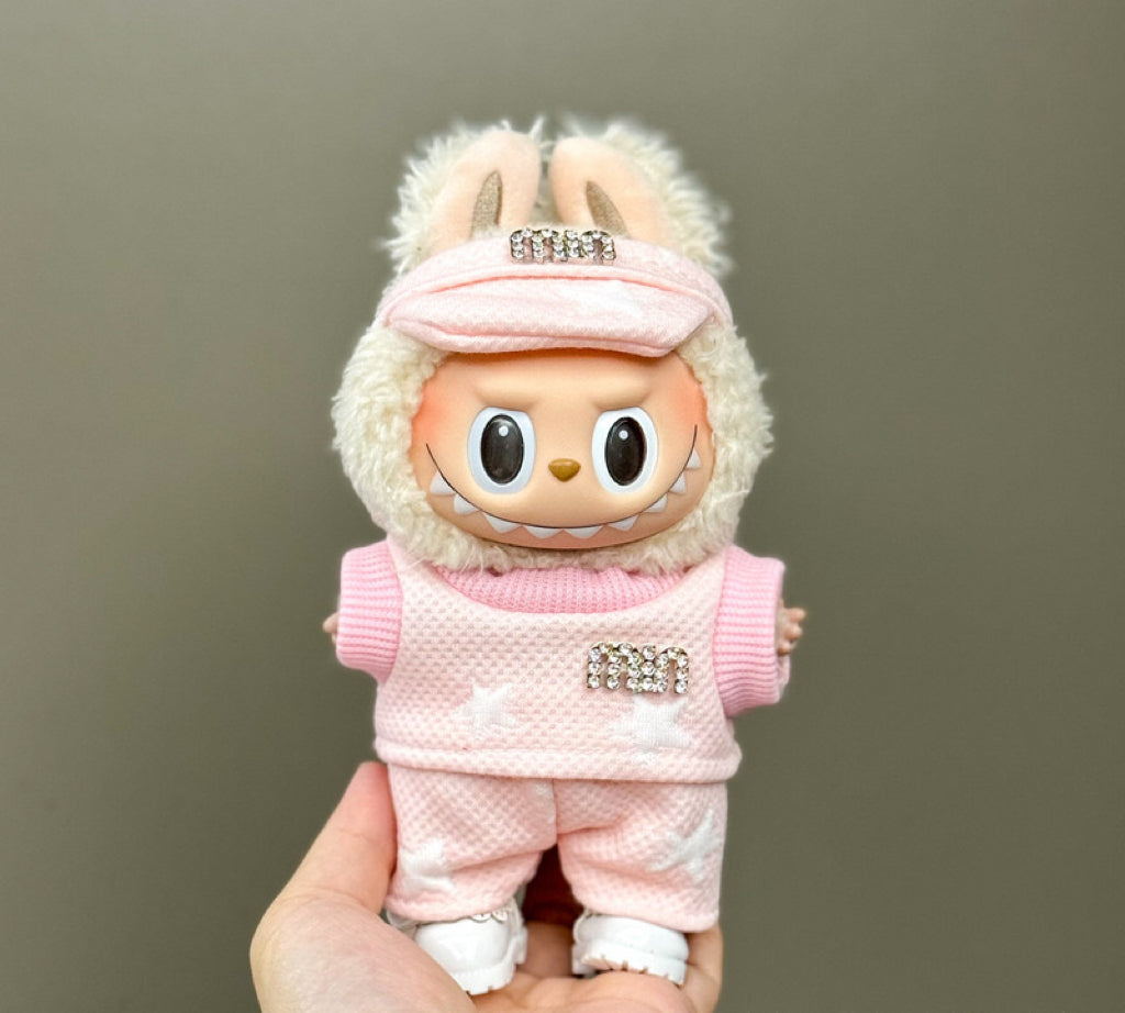 Labubu Clothing – Pink Rhinestone Sporty Knit Set